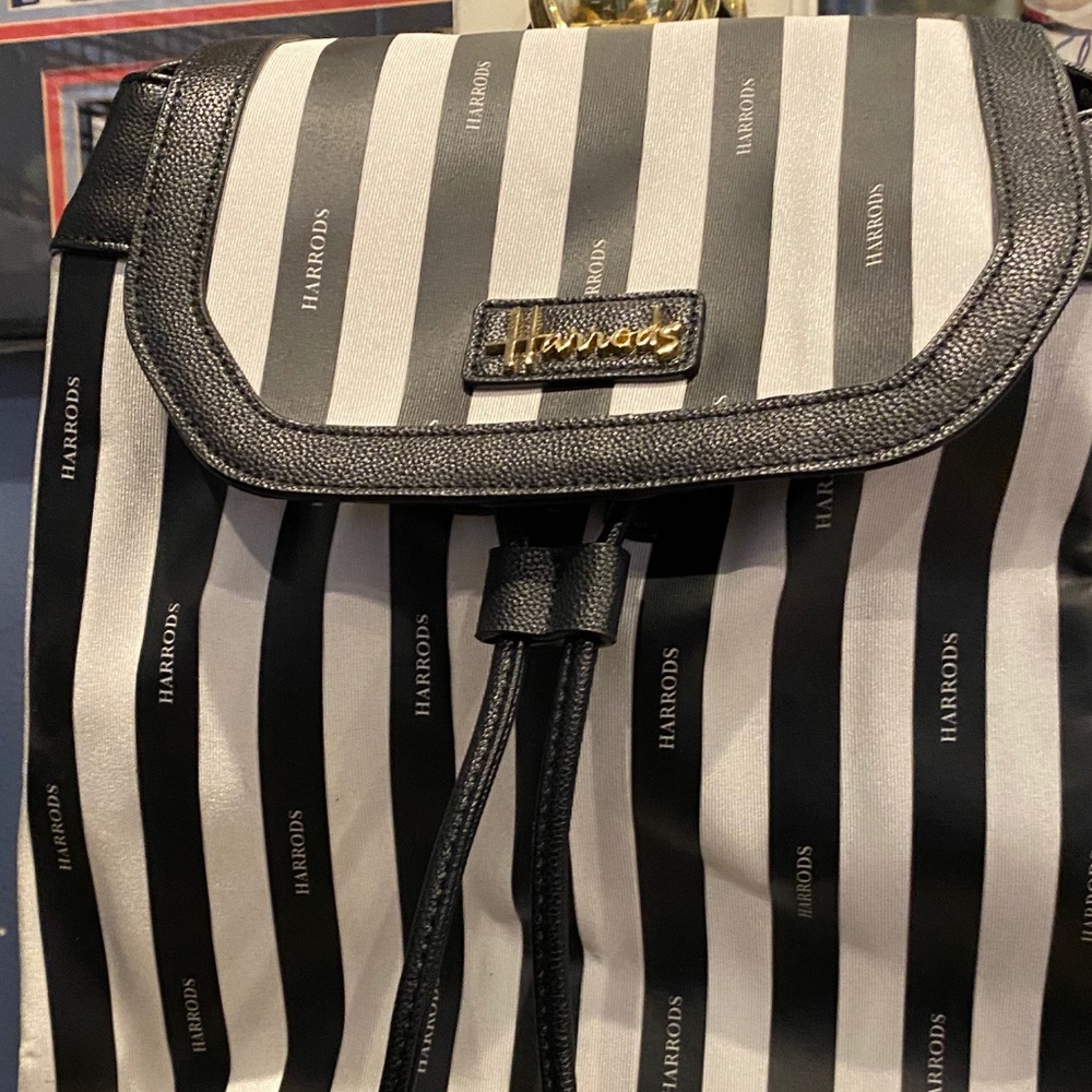 Harrods Black & White Stripe Backpack Purse